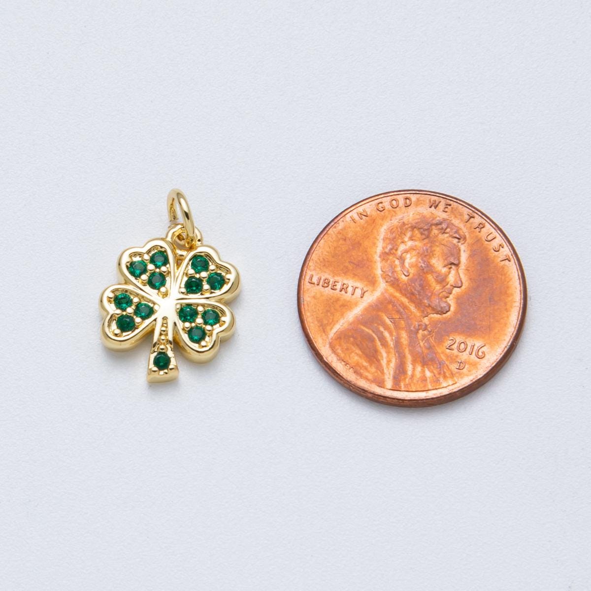14K Gold Filled 13.5mm Green Micro Paved CZ Lucky Clover Flower Charm St. Patrick's Day Pendant Dainty Necklace DIY Supply | Charms-00042