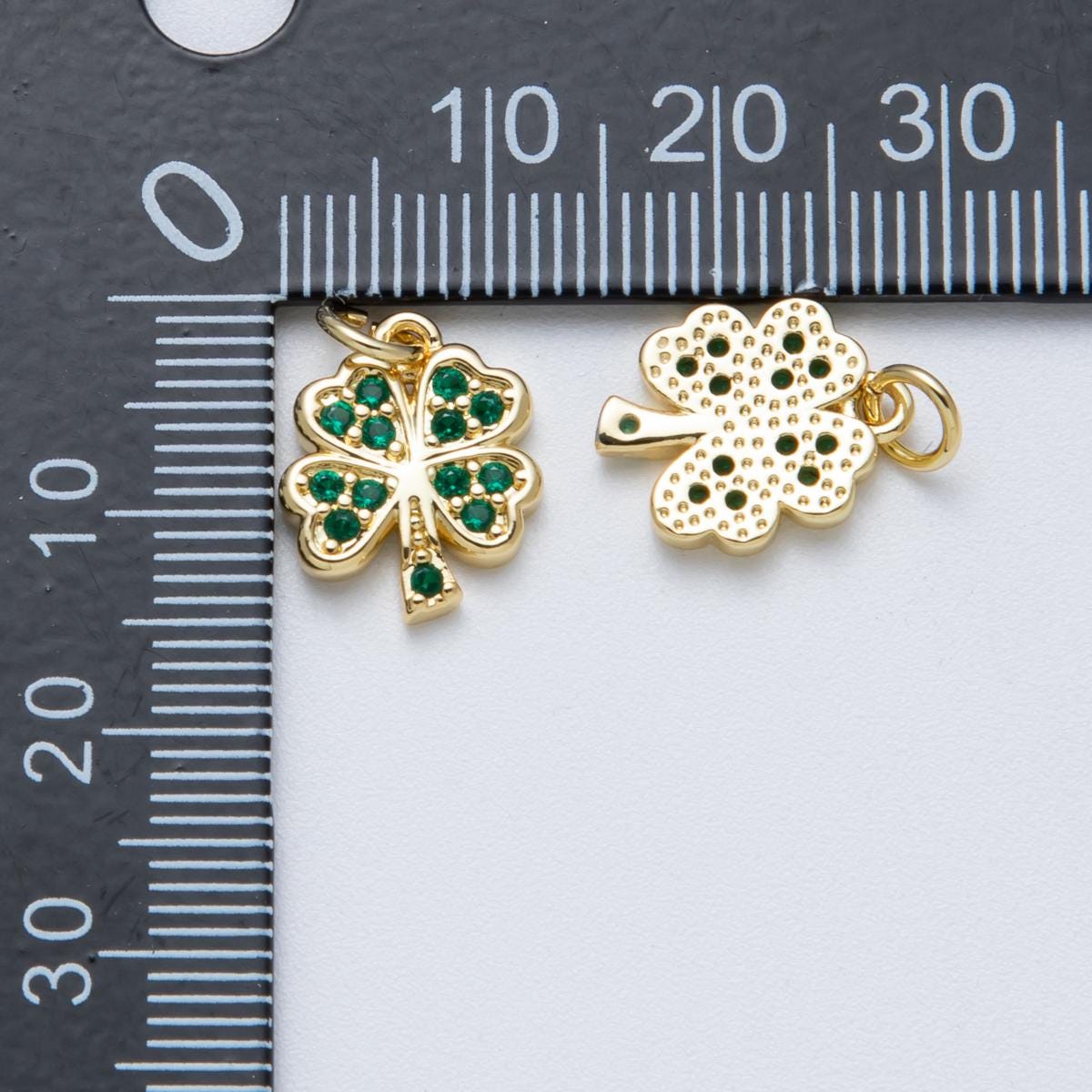 14K Gold Filled 13.5mm Green Micro Paved CZ Lucky Clover Flower Charm St. Patrick's Day Pendant Dainty Necklace DIY Supply | Charms-00042
