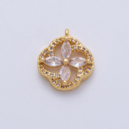 14K Gold Filled 15.3mm Clear Micro Paved CZ Marquise Flower Open Charm Sparkling Floral Pendant for DIY Jewelry Making | Charms-00045
