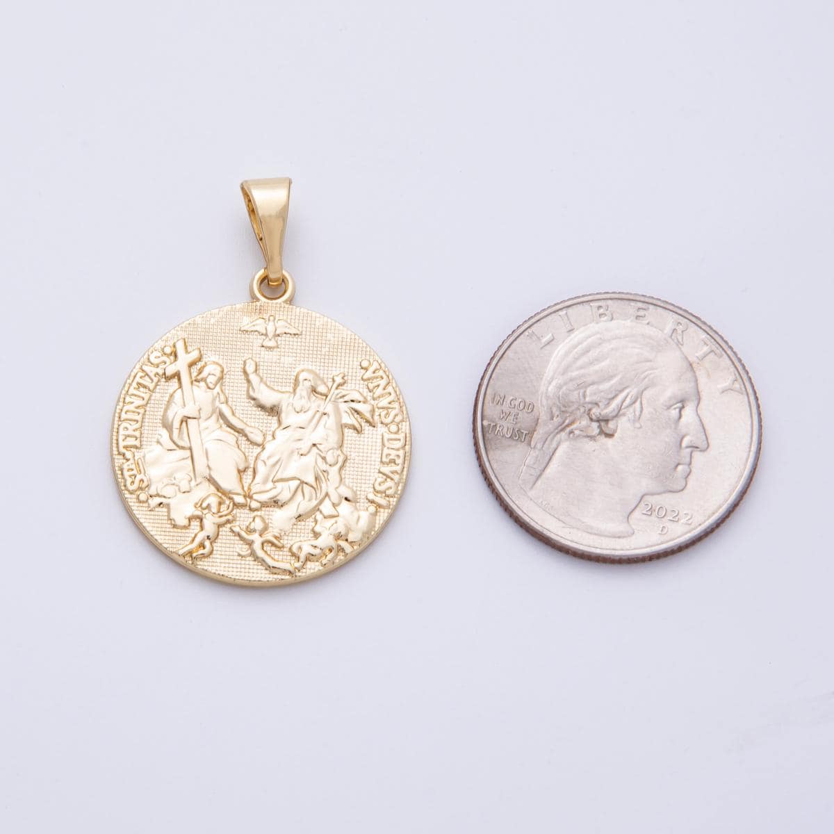 28.6mm Holy Trinity Medal Pendant 14k gold filled Catholic Religious Jewelry Supply Christian Necklace Bracelet Charm Supply | CHARMS-00075