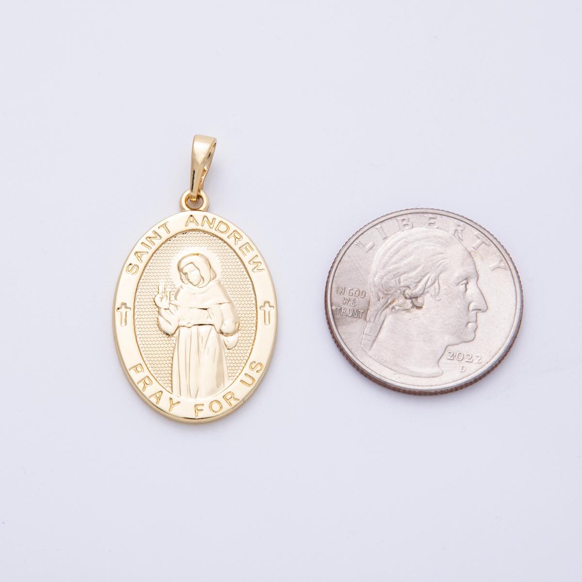 30.4mm 14k gold filled Saint Andrew Medal Pendant Patron Saint of Fisherman Catholic DIY Jewelry Making Supply for custom | CHARMS-00074