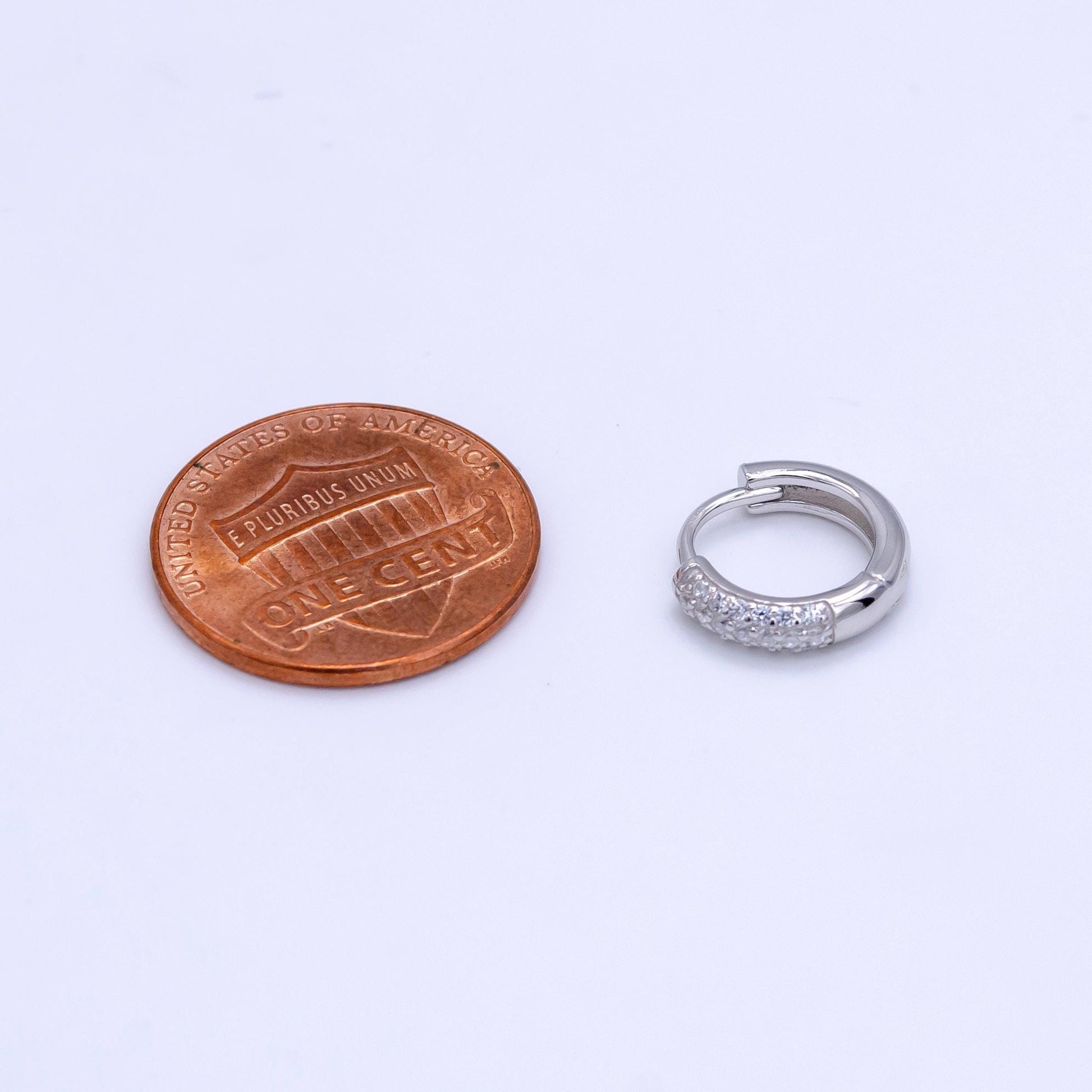S925 Sterling Silver 12mm Micro Paved CZ Huggie Earrings | SL-493