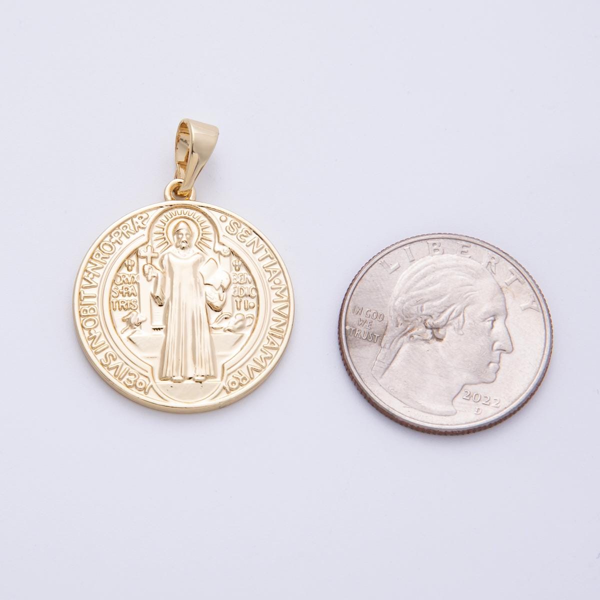 28mm 14k gold filled Saint Benedict Medal Pendant Catholic Religious Jewelry Gift for Him Her Protection Confirmation Baptism | CHARMS-00070