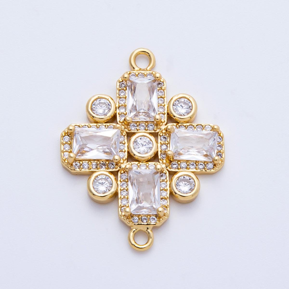 14K Gold Filled 28mm Clear CZ Baguette Micro Paved Geometric Connector Sparkling Bracelet Necklace link Jewelry Supply | Connectors-00007