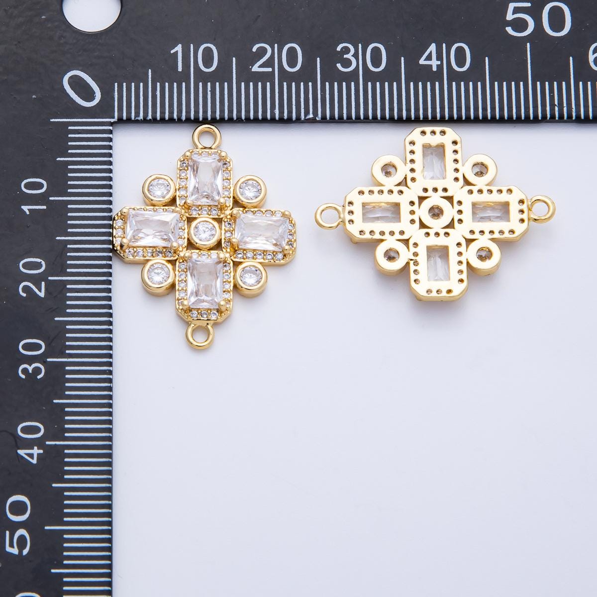 14K Gold Filled 28mm Clear CZ Baguette Micro Paved Geometric Connector Sparkling Bracelet Necklace link Jewelry Supply | Connectors-00007