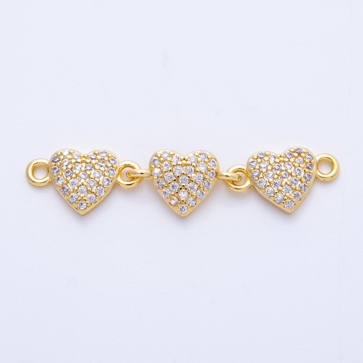 14K Gold Filled 8mm Micro Paved CZ Triple Heart Connector Bracelet Necklace Link DIY Jewelry Making Supply for custom | Connectors-00008