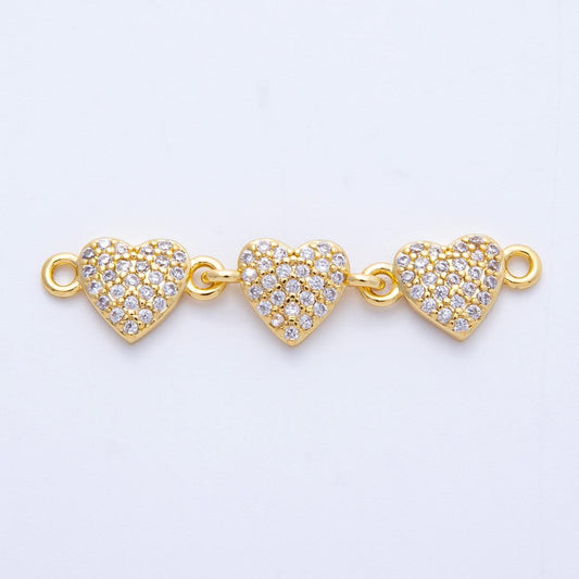 14K Gold Filled 8mm Micro Paved CZ Triple Heart Connector Bracelet Necklace Link DIY Jewelry Making Supply for custom | Connectors-00008