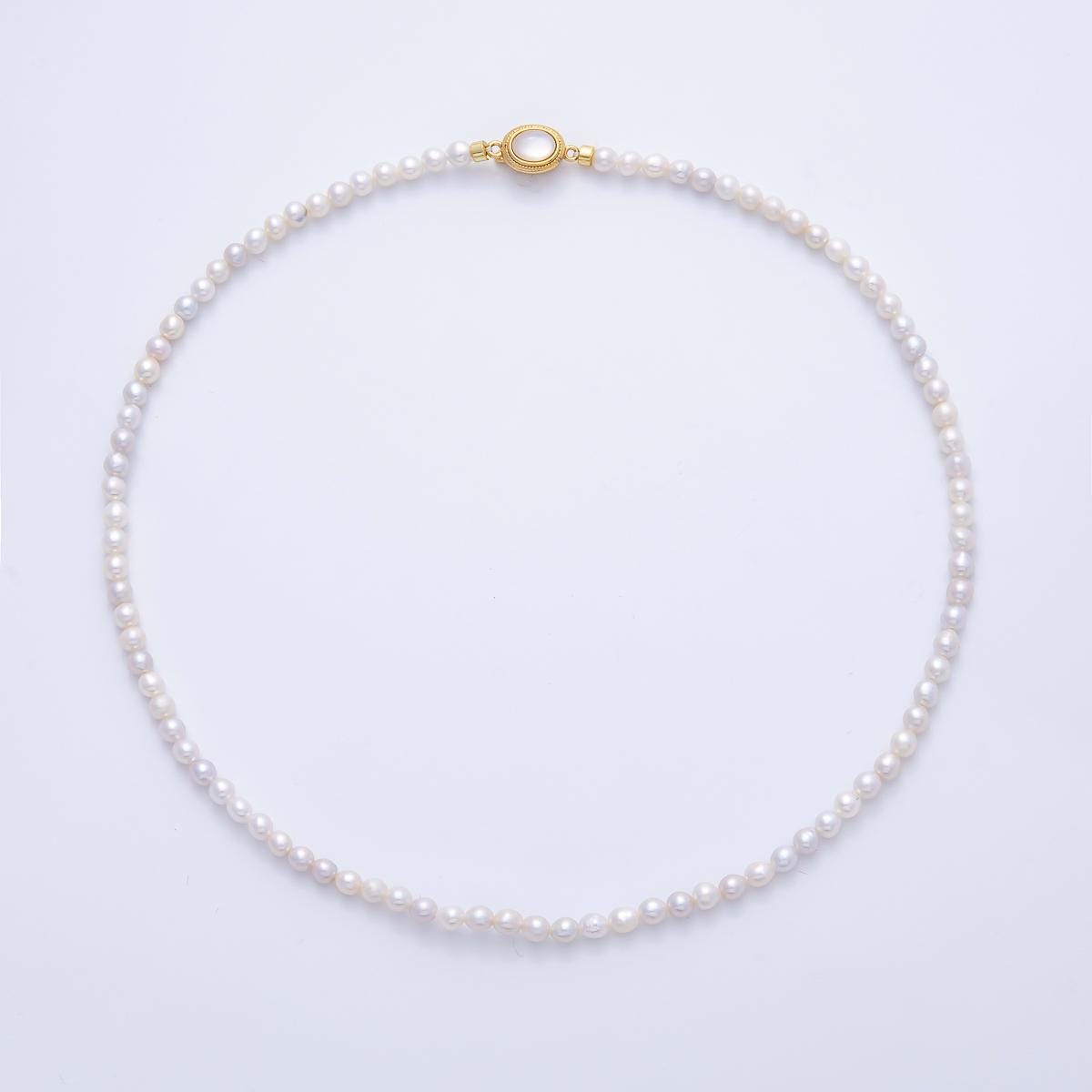 Handmade 4mm White Shell Pearl Necklace Minimalist Bridal Jewelry WA-4075