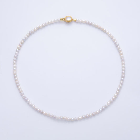Handmade 4mm White Shell Pearl Necklace Minimalist Bridal Jewelry WA-4075