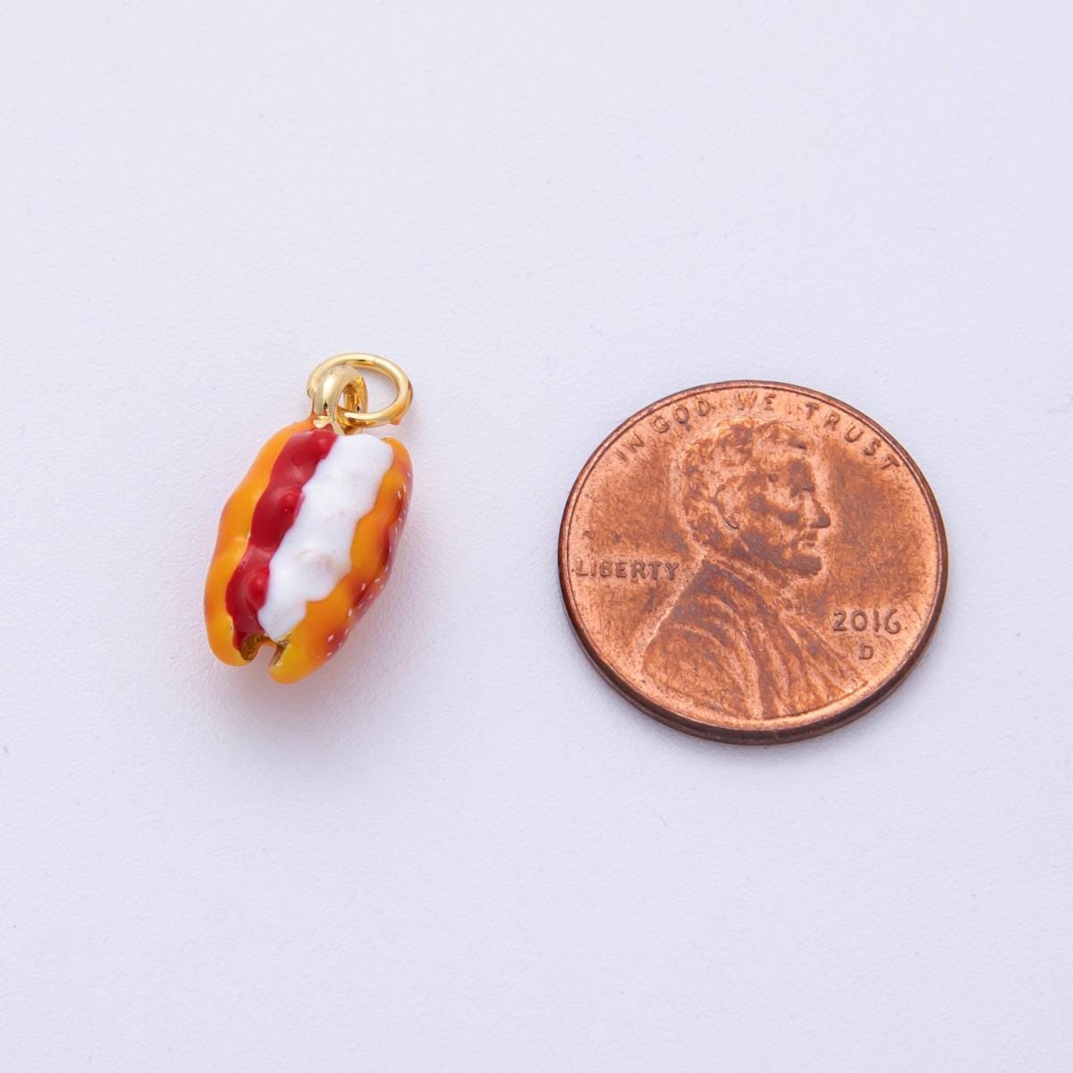 14K Gold Filled 17mm Hot Dog Food 3D Multidimensional Charm Enamel Food Pendant Fast Food Gift DIY Jewelry Supply | Charms-100015