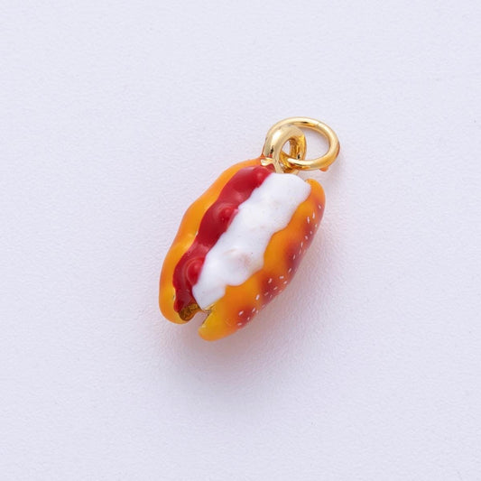 14K Gold Filled 17mm Hot Dog Food 3D Multidimensional Charm Enamel Food Pendant Fast Food Gift DIY Jewelry Supply | Charms-100015