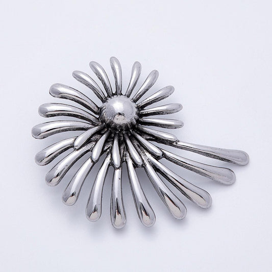 Silver 77.5mm x 64.3mm Geometric Circular Flower Pin Brooch Statement Piece for Coats Bags Scarves Elegant Jewelry Accessory | BH-096