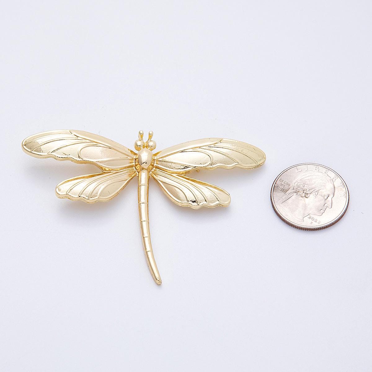 Gold 76.4mm x 51.5mm Minimalist Dragonfly Insect Pin Brooch Elegant Nature Statement for any occasion for coats bags scarves | BH-099