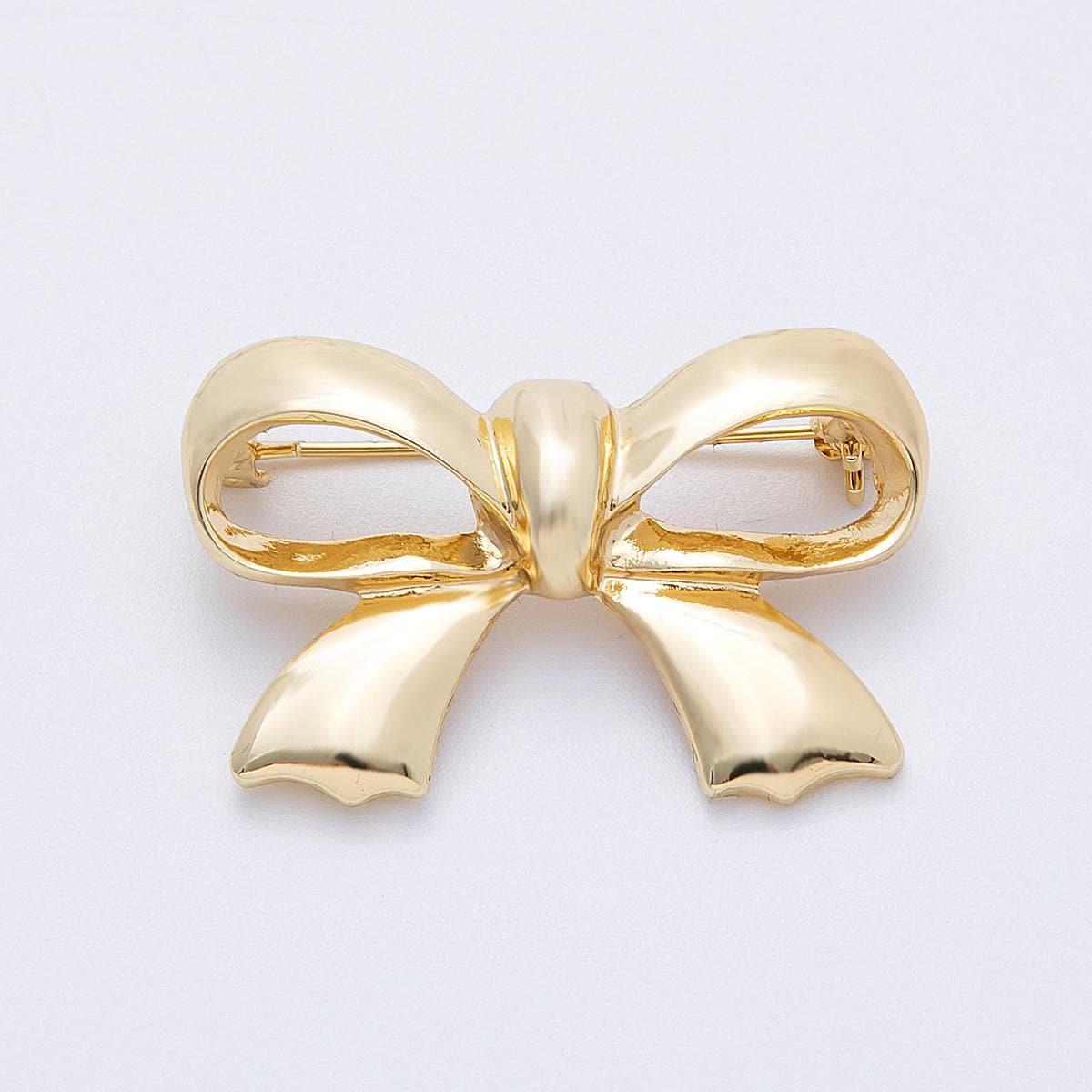 Gold 39mm x 25.7mm Minimalist Ribbon Bow Brooch Elegant Accessory for any occasion for coats bags and scarves statement pin | BH-100