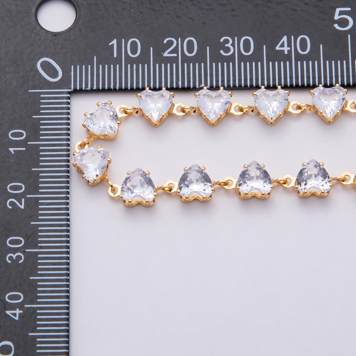18K Gold Filled 6.5mm Clear Heart CZ Gemstone Unfinished Chain by Yard Wholesale Bulk diy Jewelry Supply for custom necklace | Roll-1827