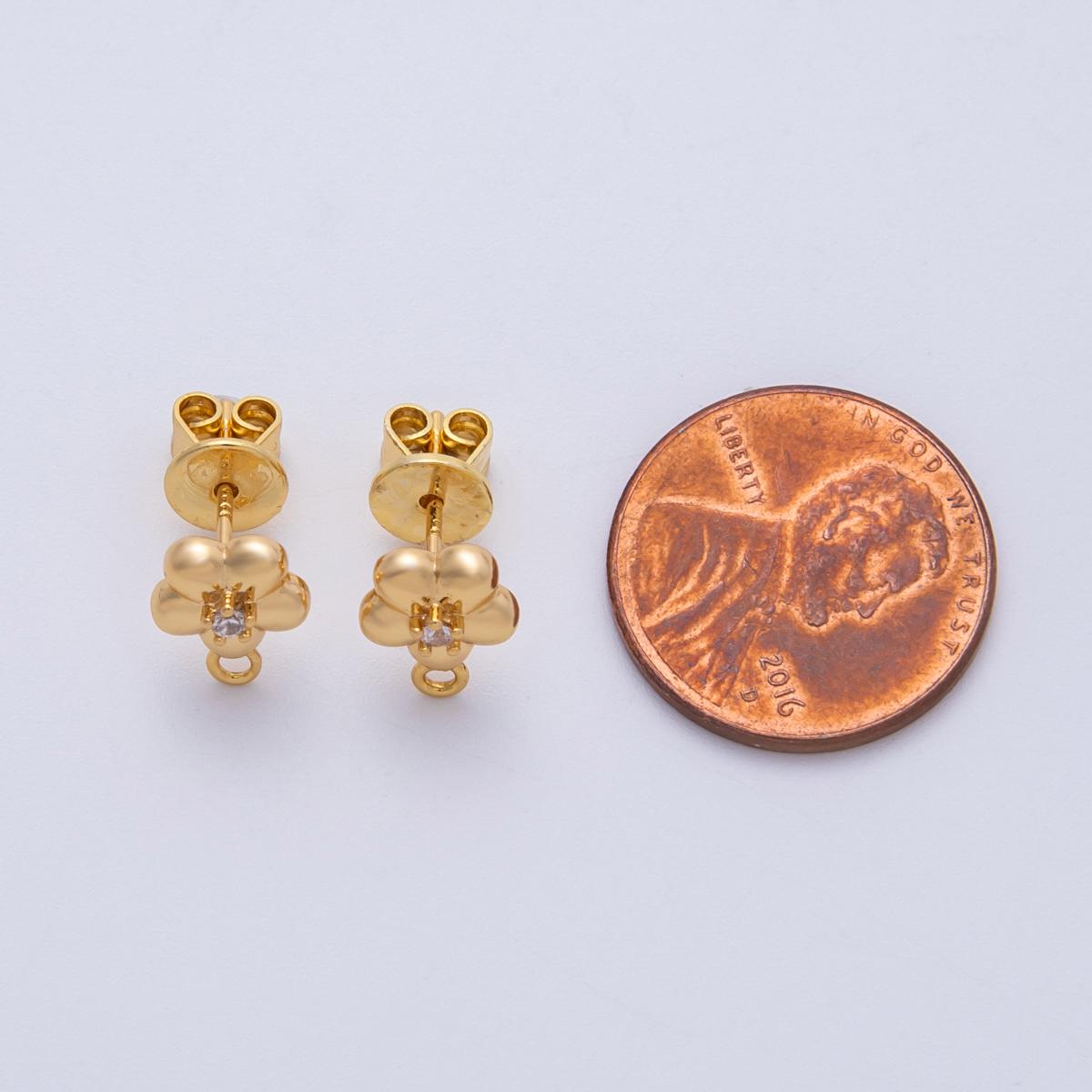 Gold Flower Earring Posts with Loop, 18K Gold Filled Stud Earring Supply with Closed Link DIY Dangle Earring Making Supplies Findings-00031
