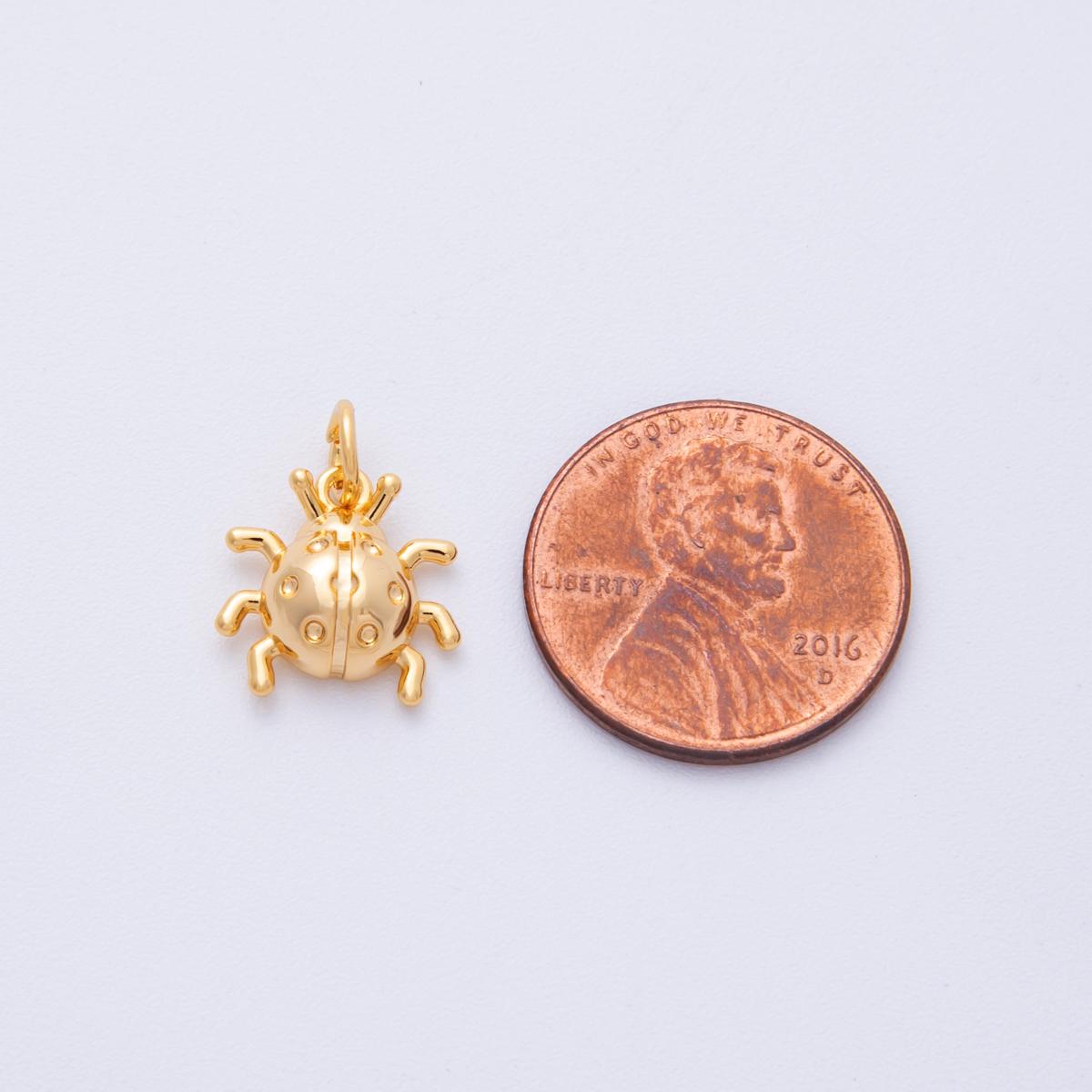 Small Gold lady bug charm Tiny animal charm bracelet necklace pendant earring component supply Charms-00120