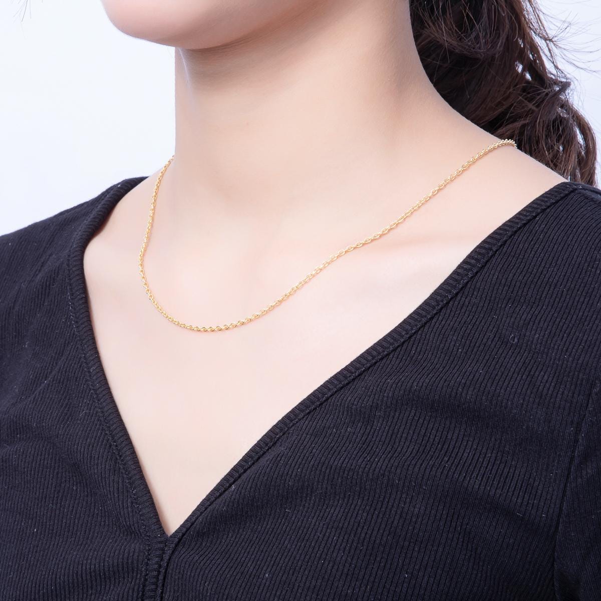 Gold Stainless steel 2.5mm Cable Chain 18 inch layering chain necklace | WA-4064