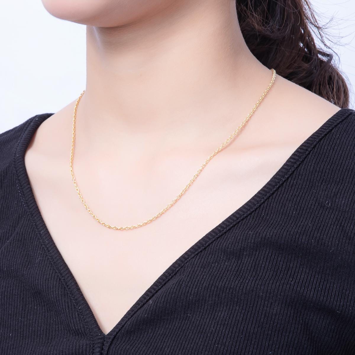 Gold Stainless steel 2.5mm Cable Chain 18 inch layering chain necklace | WA-4064