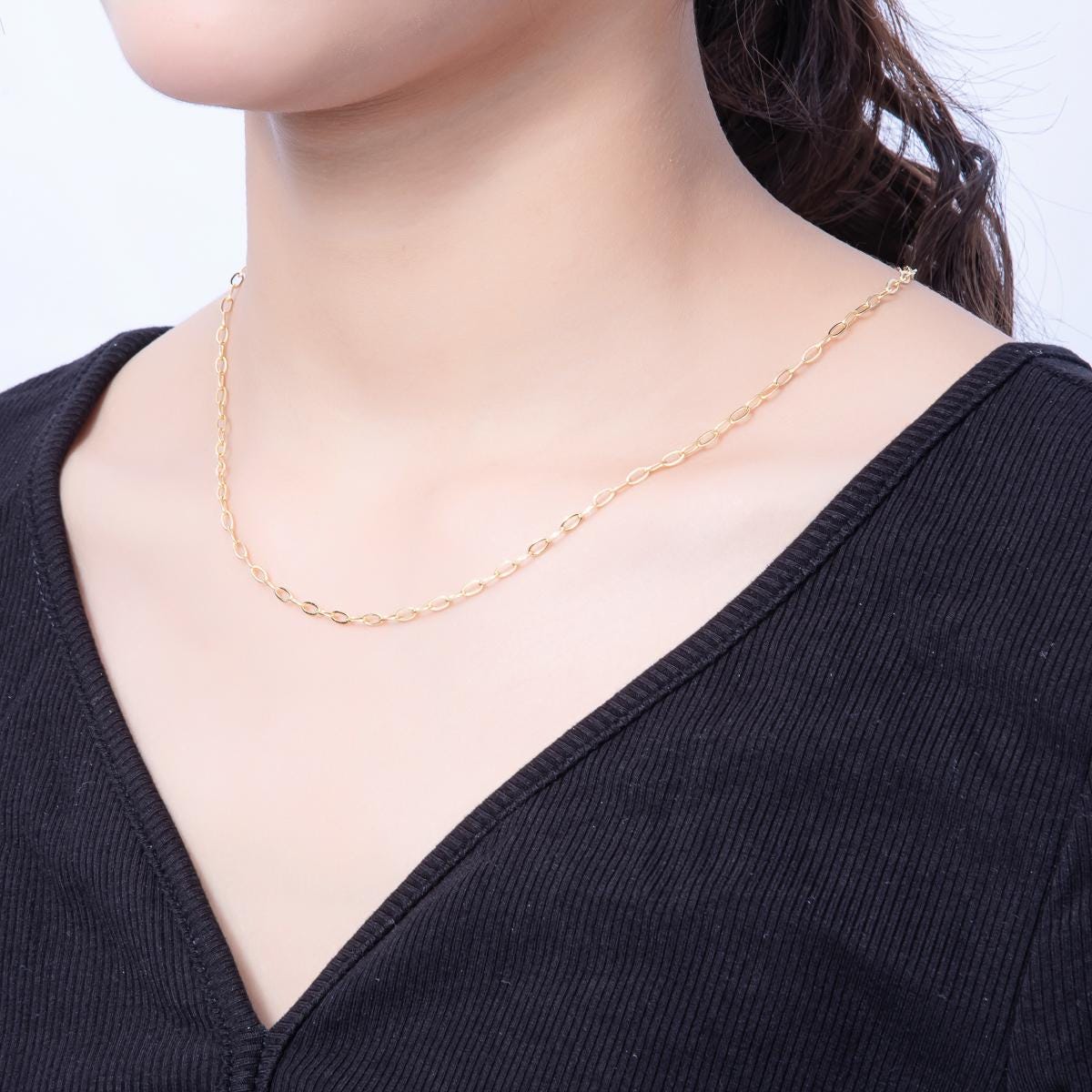 Gold Stainless steel 5mm Oval Cable Chain 18 inch layering chain necklace | WA-4066