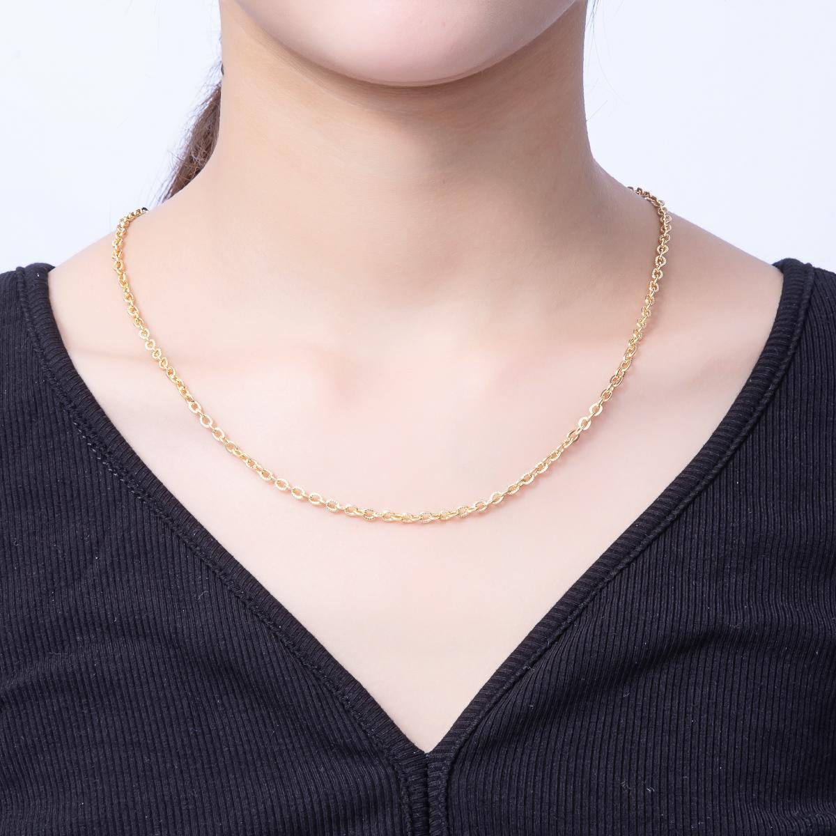 Gold Stainless steel 4mm Cable Chain 18 inch layering chain necklace | WA-4066