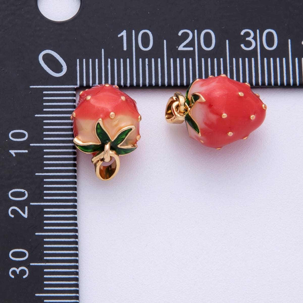 18K Gold Filled 15mm Ceramic Strawberry Fruit 3D Multidimensional Pendant Minimalist Summer Jewelry Supply Gift Idea | Charms-00114