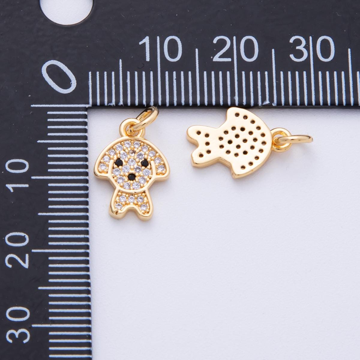 18K Gold Filled 13.5mm Micro Paved CZ Dog Pet Animal Charms Cute Puppy Jewelry Charm Add on Dog lover gift wholesale supply | Charms-00106