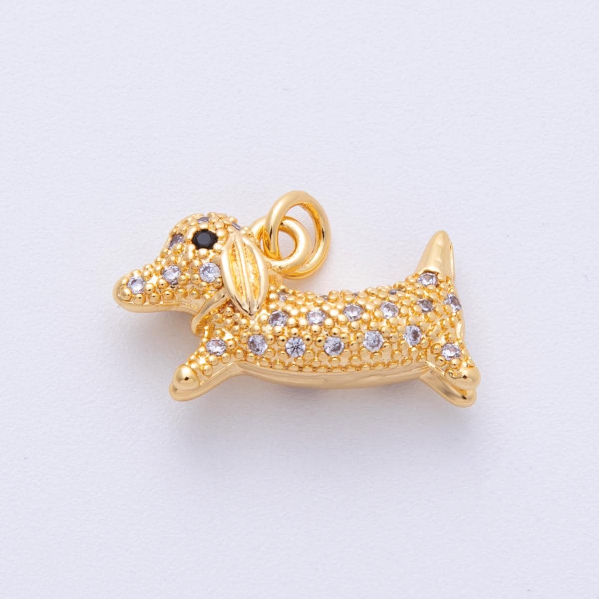18K Gold Filled 19.5mm Micro Paved Dachshund Wiener Dog Pet Animal 3D Multidimensional Charms Cute Pup Lover Gift Supply | Charms-00108