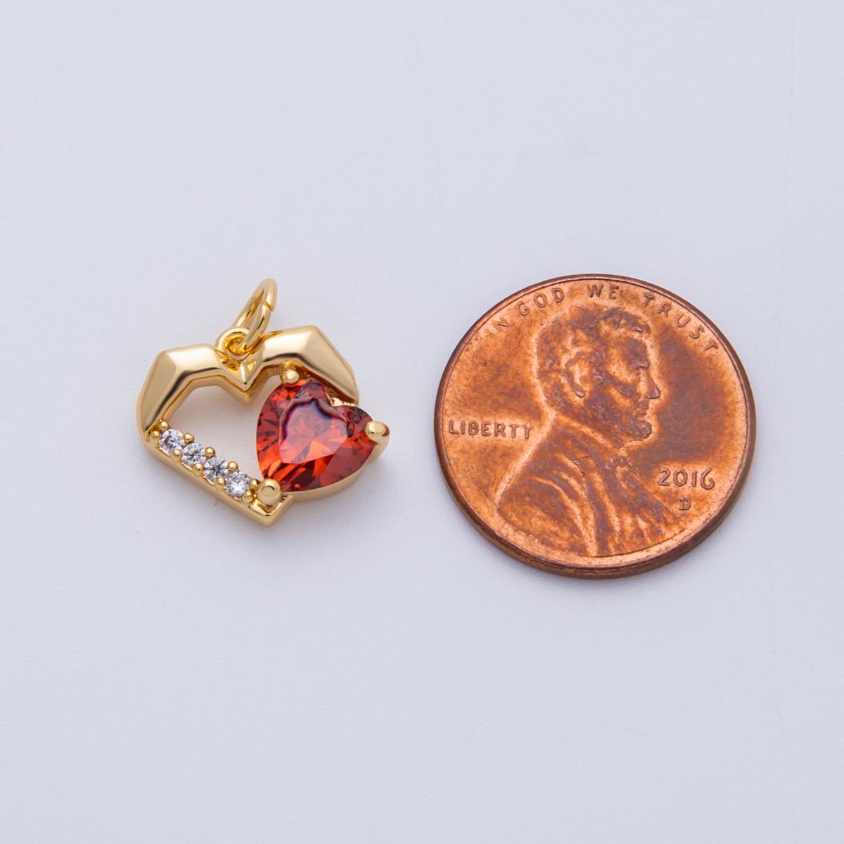 18k gold filled mini open heart minimalist charm with Red CZ Stone | Charms-00116
