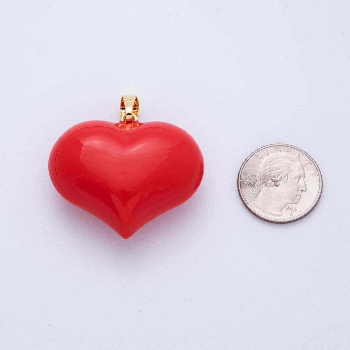 Big 16K Gold Filled 45mm Red Enamel Heart 3D Multidimensional Charm Valentine Jewelry Inspired | Charms-00112