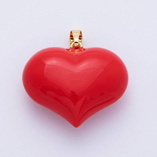 Big 16K Gold Filled 45mm Red Enamel Heart 3D Multidimensional Charm Valentine Jewelry Inspired | Charms-00112