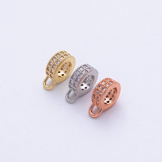 Mini gold silver bail beads bail charm holder spacer with loop tube bails cord bails slider bails spacer ring with CZ Stone Findings-00024