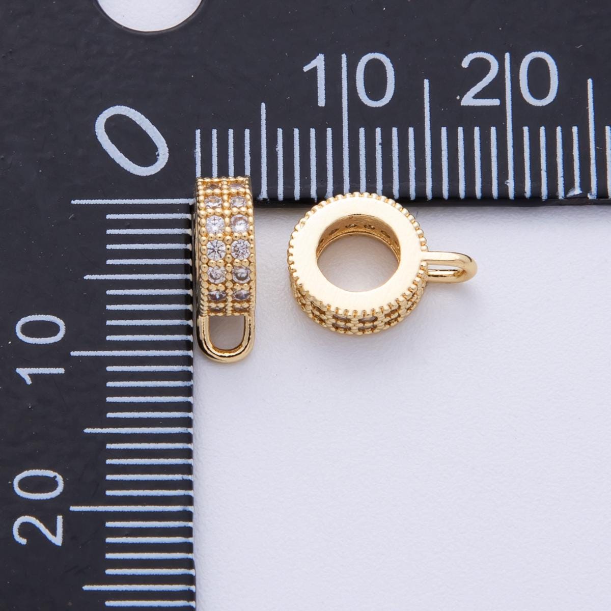 Mini gold silver bail beads bail charm holder spacer with loop tube bails cord bails slider bails spacer ring with CZ Stone Findings-00024