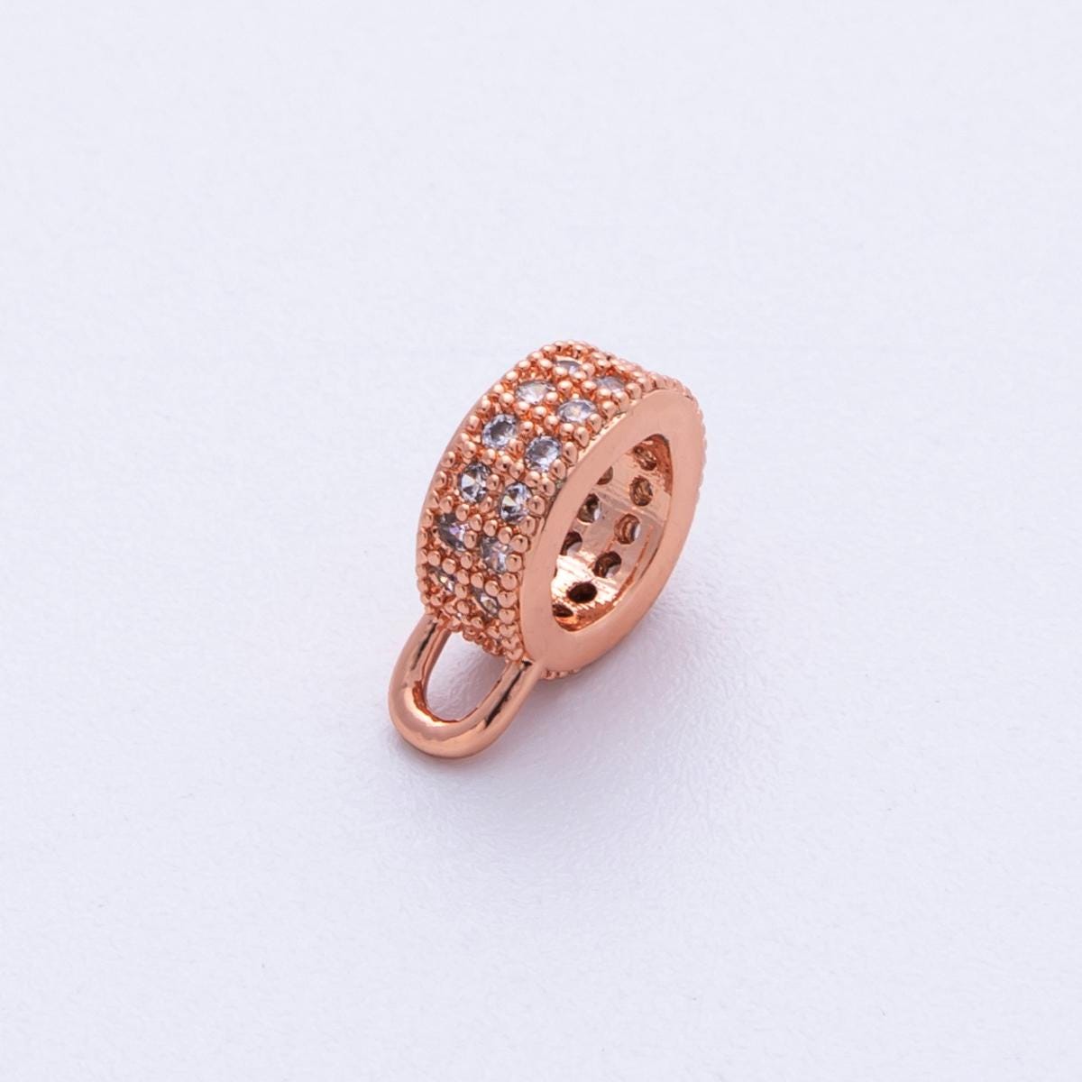 Mini gold silver bail beads bail charm holder spacer with loop tube bails cord bails slider bails spacer ring with CZ Stone Findings-00024