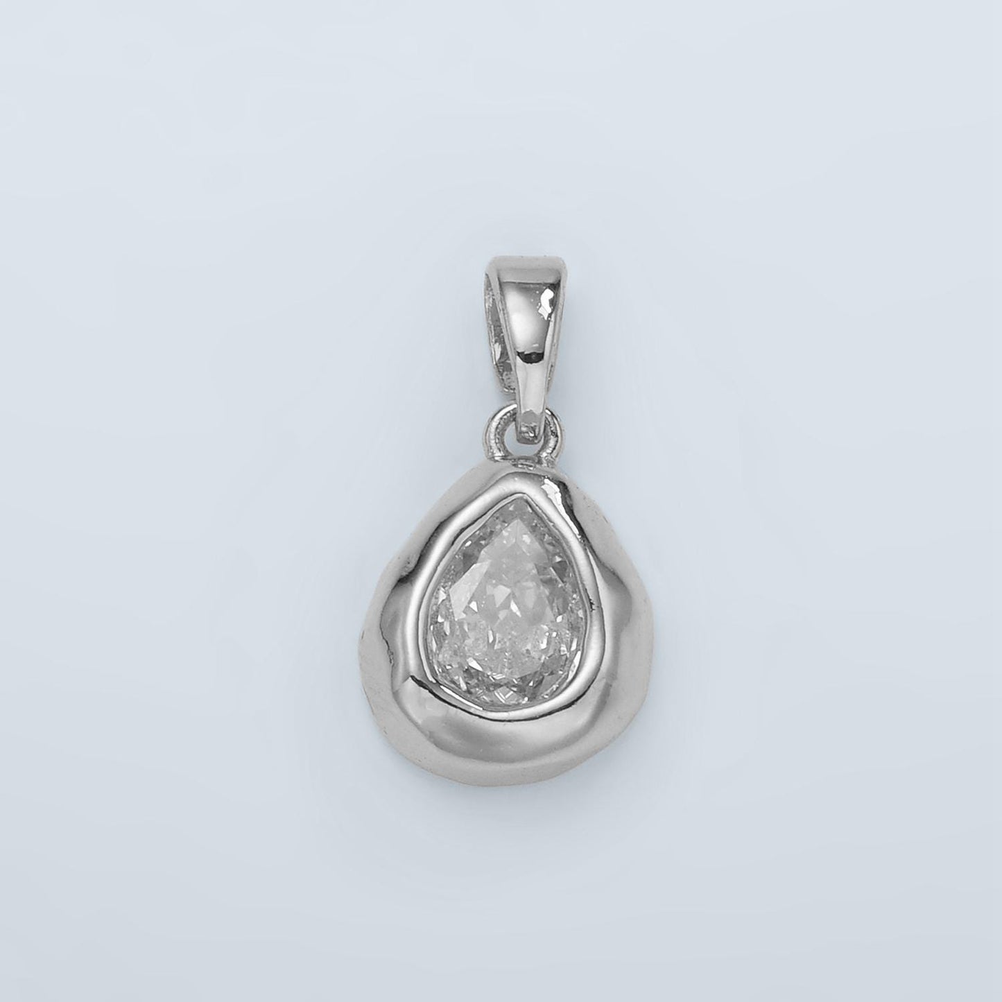 24K Gold Filled Clear CZ Oval Abstract Pendant Geometric Hammered Molten Charm |  H515