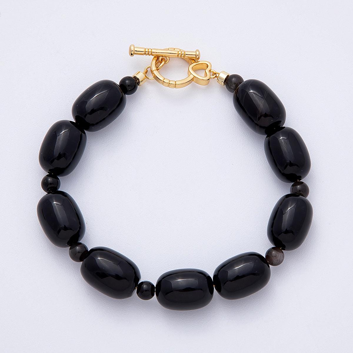 Handmade Colorful 18K Gold Filled Black Crazy Agate Gemstone Cluster Beaded Bracelet | WA-4103