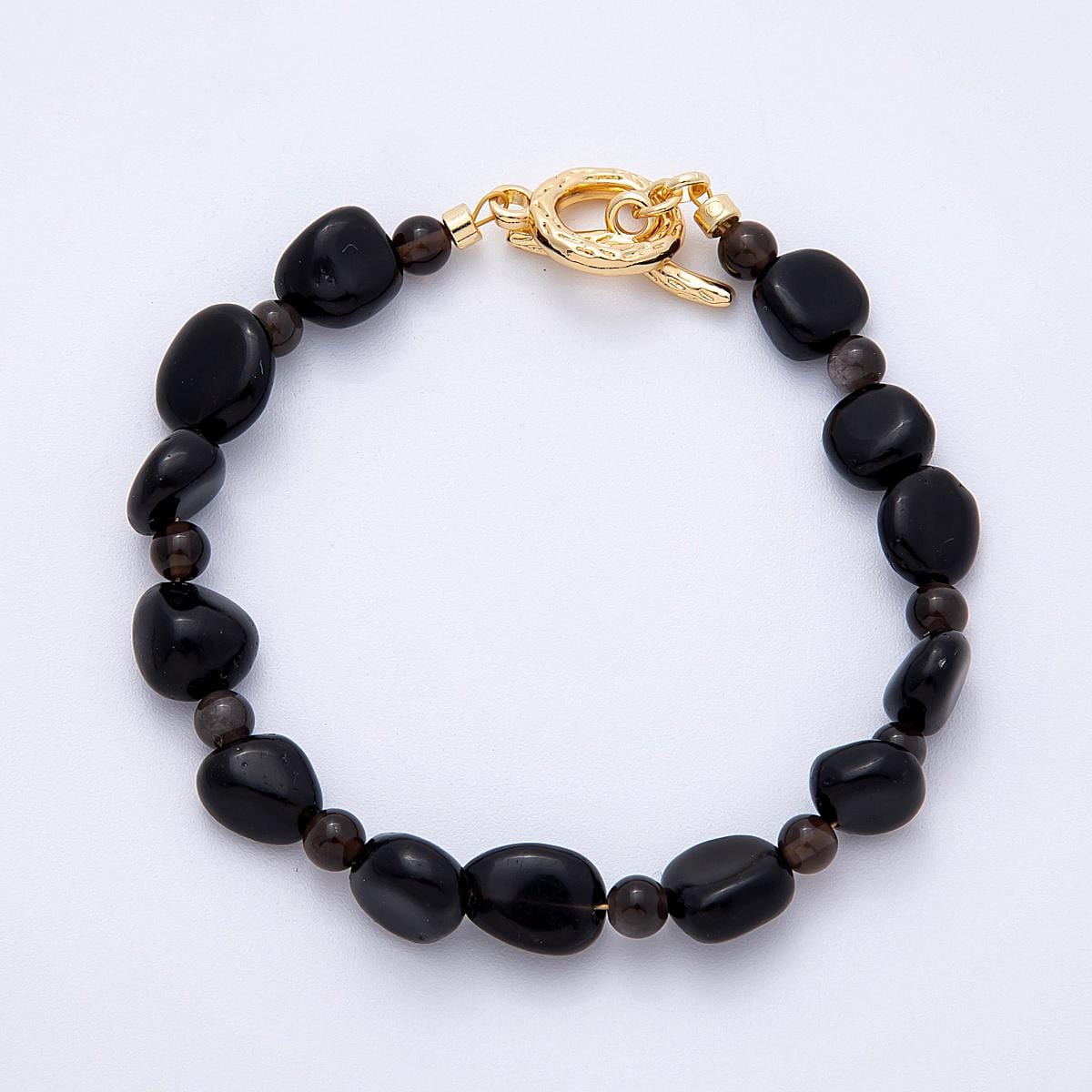 Handcrafted Chunky 18K Gold Filled Black Agate, Amazon, Carnelian Gemstone Cluster Beaded Bracelet with Gold Accent | WA-4109