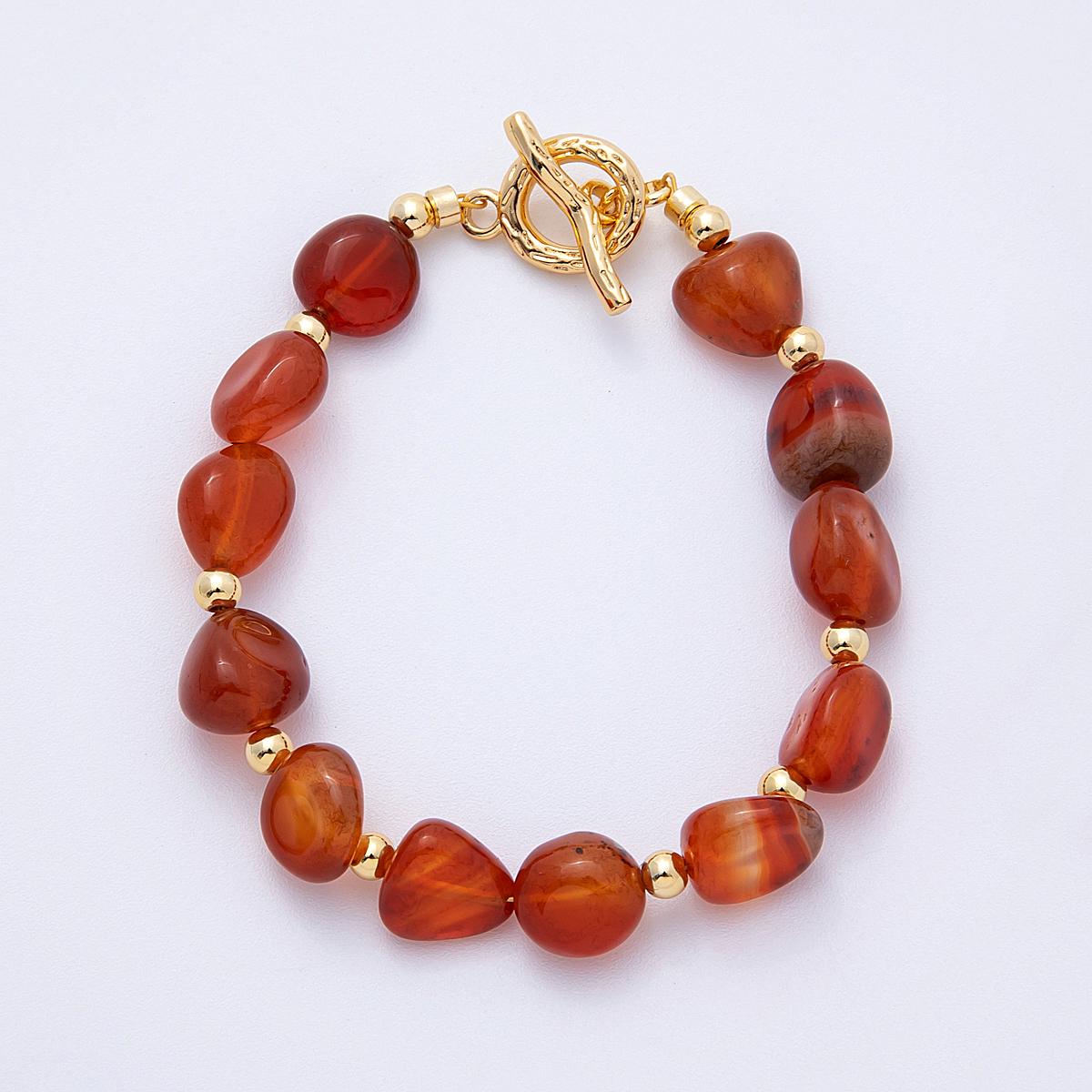 Handcrafted Chunky 18K Gold Filled Black Agate, Amazon, Carnelian Gemstone Cluster Beaded Bracelet with Gold Accent | WA-4109
