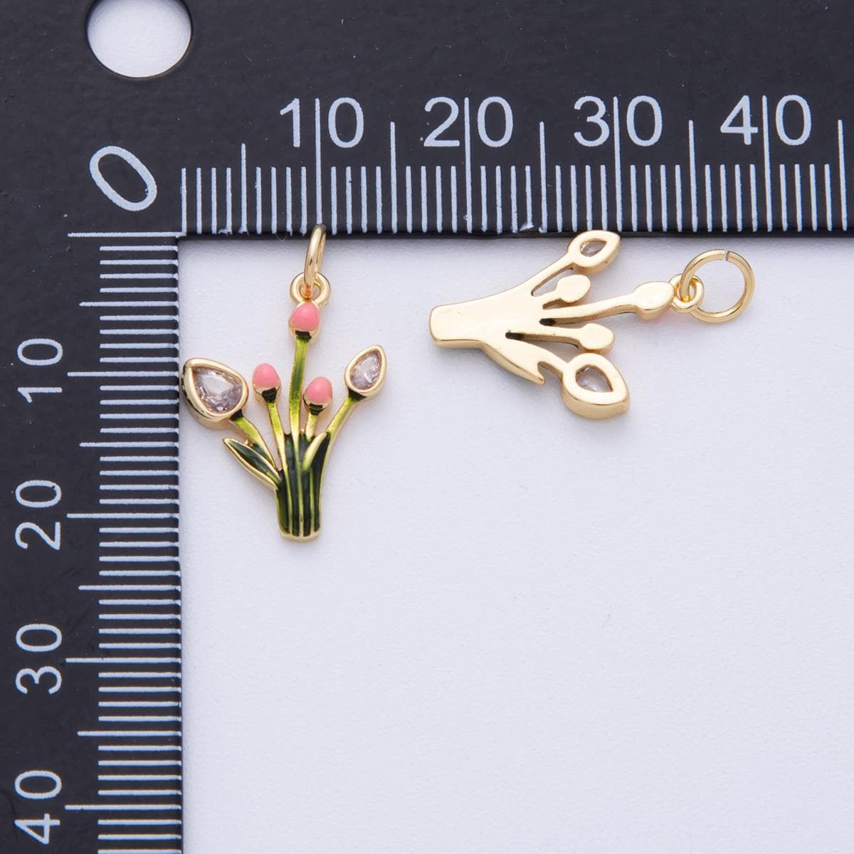 18K Gold Filled Tulip April Birth Flower Enamel With CZ Charm | Charms-00102