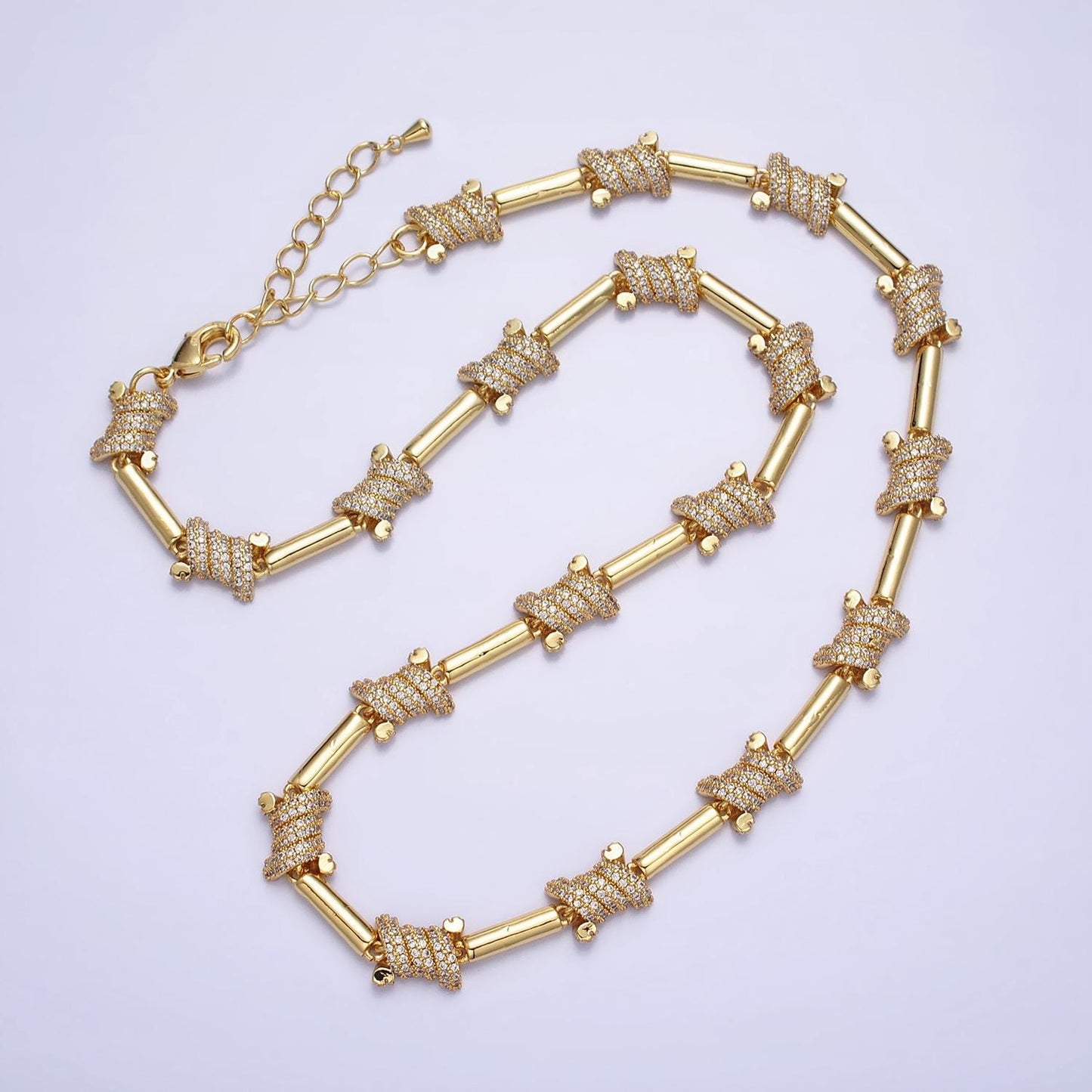 Barbed Wire Chain Necklace 17 inch Iced Gothic Designed Gold, Silver Layer Statement Necklace WA-1752