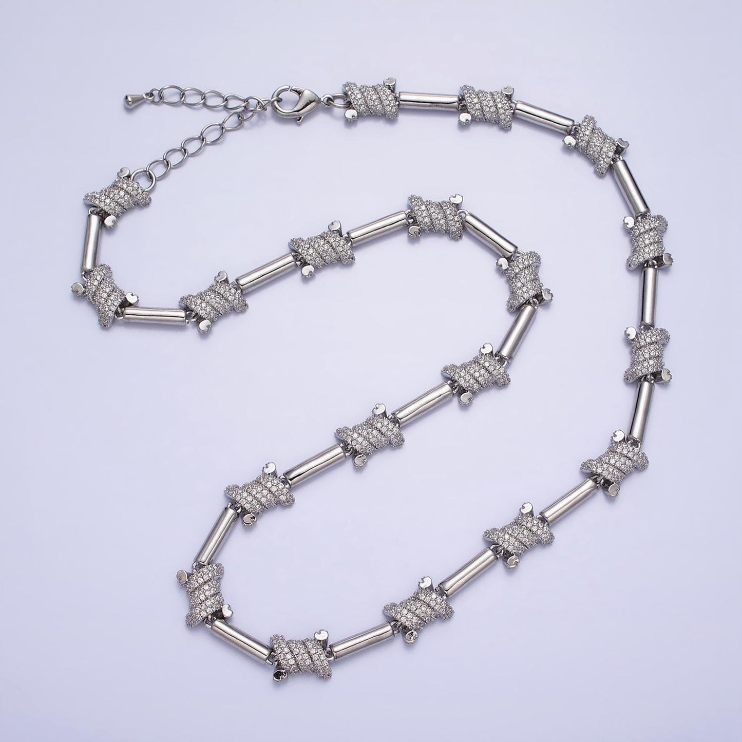 Barbed Wire Chain Necklace 17 inch Iced Gothic Designed Gold, Silver Layer Statement Necklace WA-1752