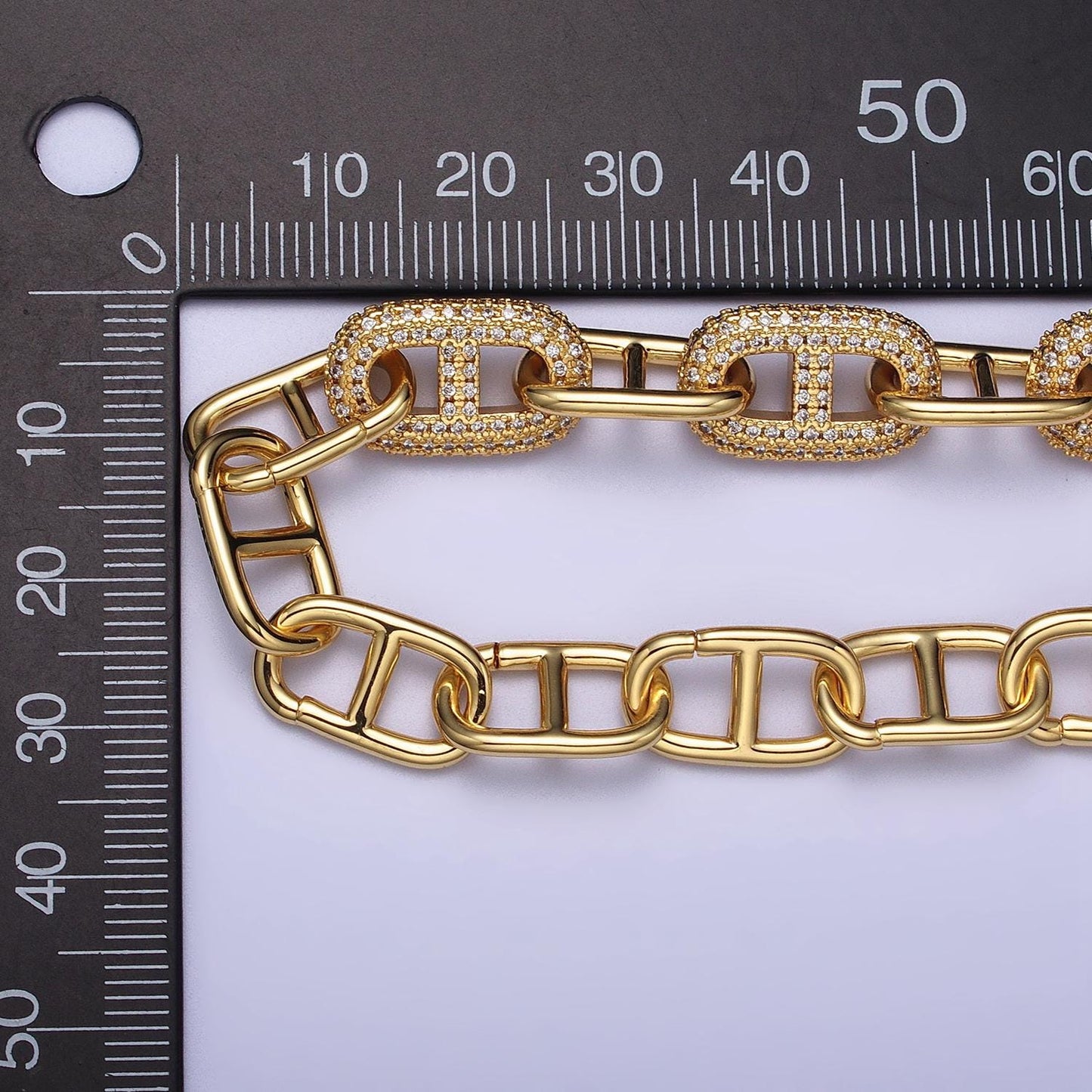 Chunky Anchor Chain Necklace 17 inch Iced Mariner Designed Chain Gold, Silver Layer Statement Necklace WA-1613