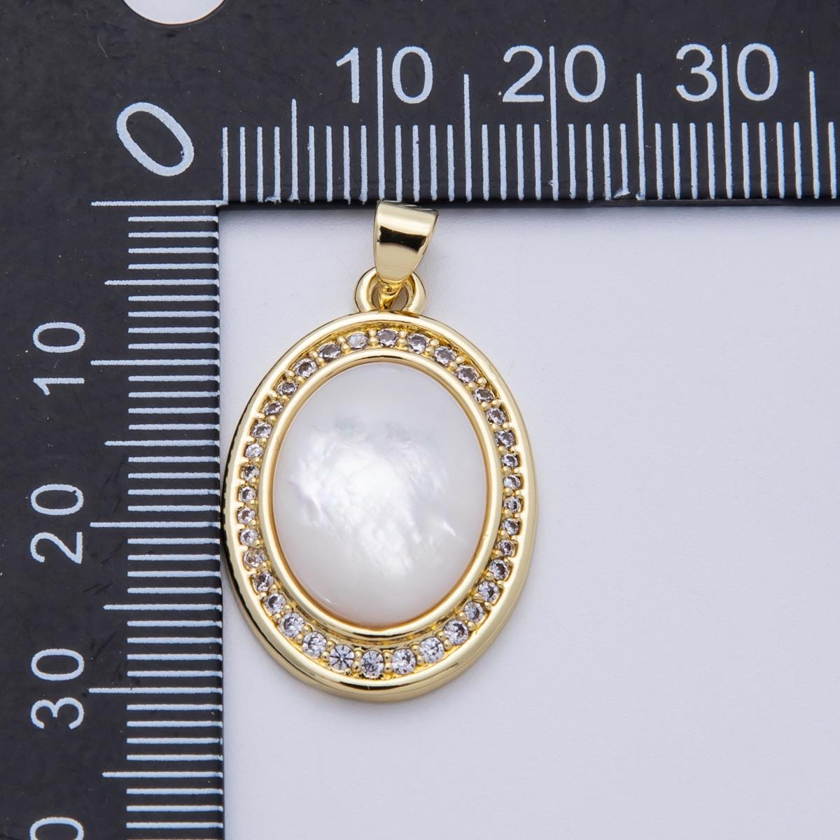 14K Gold Filled 26.5mm Shell Pearl Micro Paved CZ Cabochon Oval Pendant Elegant Jewelry DIY Supply for custom necklace for her | AA1689
