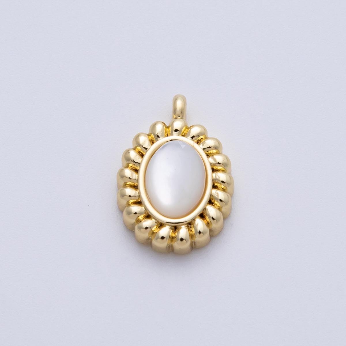 14K Gold Filled 17mm Shell Pearl Croissant Oval Charm Dainty Jewelry Piece DIY Supply for custom necklace gift idea | C976