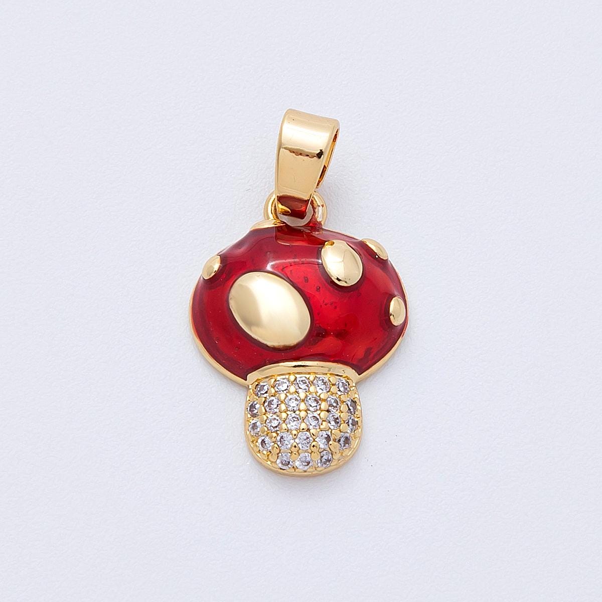 16K Gold Filled 18.5mm Micro Paved CZ Mushroom Plant Pendant DIY Jewelry Making Supply for custom necklace or bracelet | Charms-00128