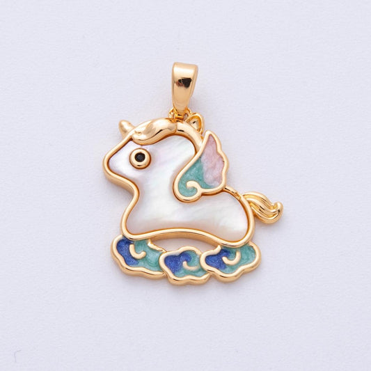 18k gold filled 20.2mm Shell Pearl Unicorn Pendant Mythical Creature Iridescent Charm DIY Jewelry Supply for custom necklace | CHARMS-00095