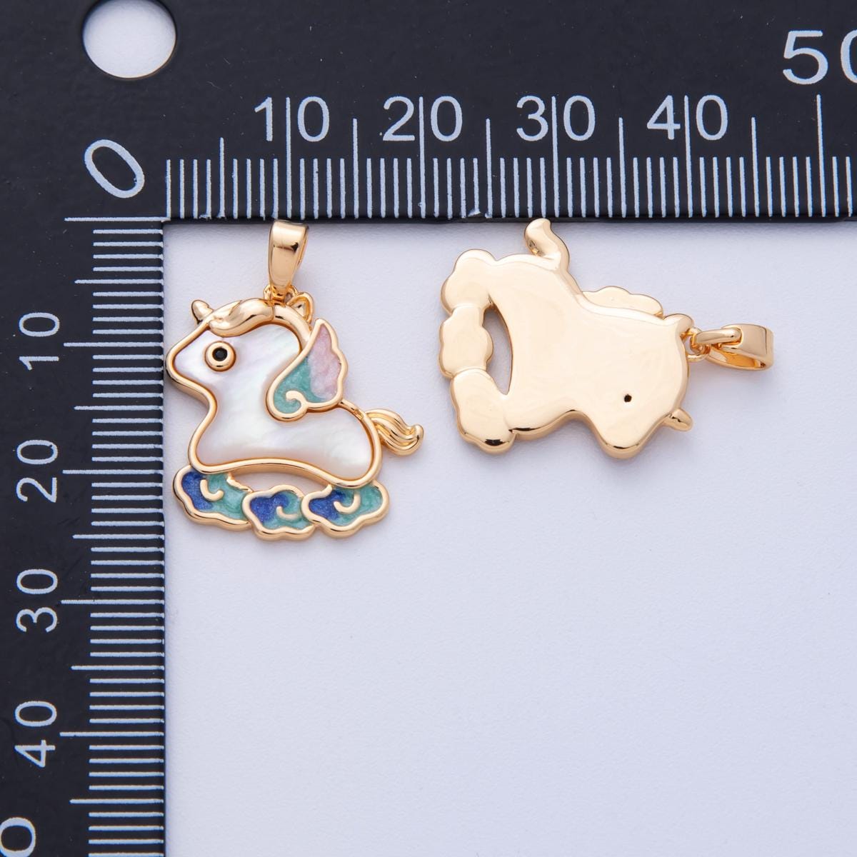 18k gold filled 20.2mm Shell Pearl Unicorn Pendant Mythical Creature Iridescent Charm DIY Jewelry Supply for custom necklace | CHARMS-00095