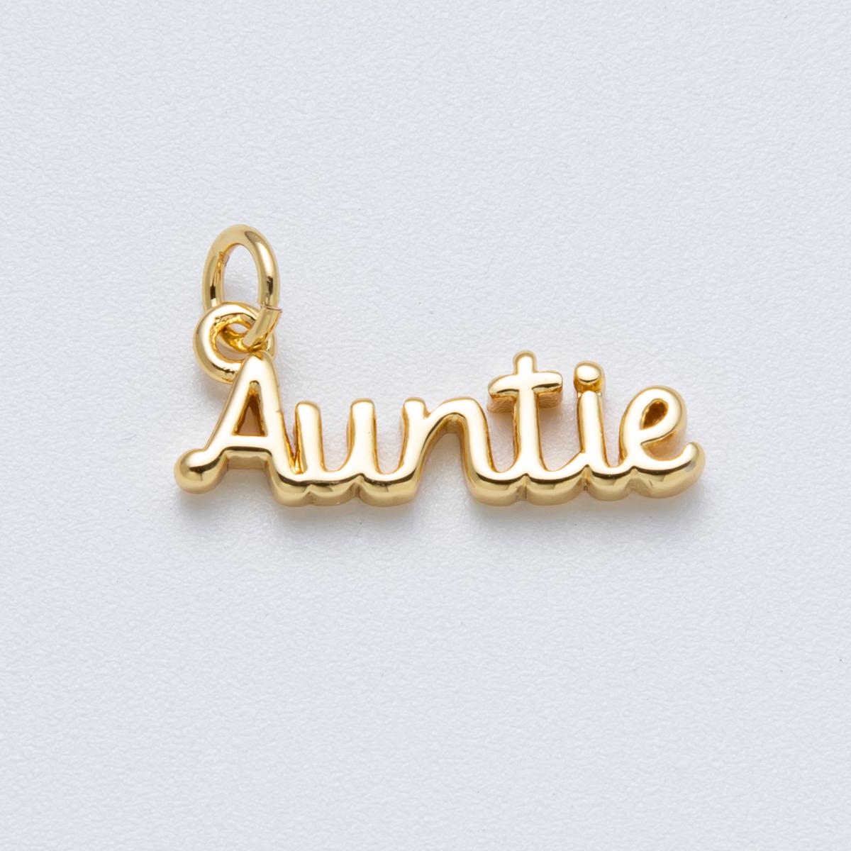 14K Gold Filled 20.5mm "Auntie" Minimalist Script Charm Name Pendant DIY Jewelry Supply for custom Necklace | Charms-00024
