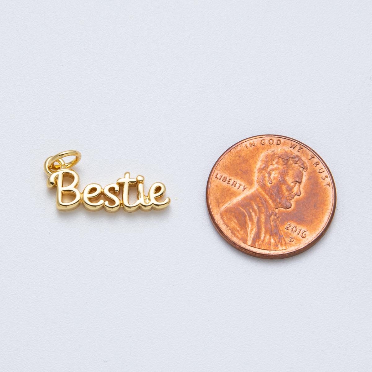 14K Gold Filled 18.5mm "Bestie" Minimalist Script Charm Name Pendant DIY Jewelry Supply for custom Necklace | Charms-00033