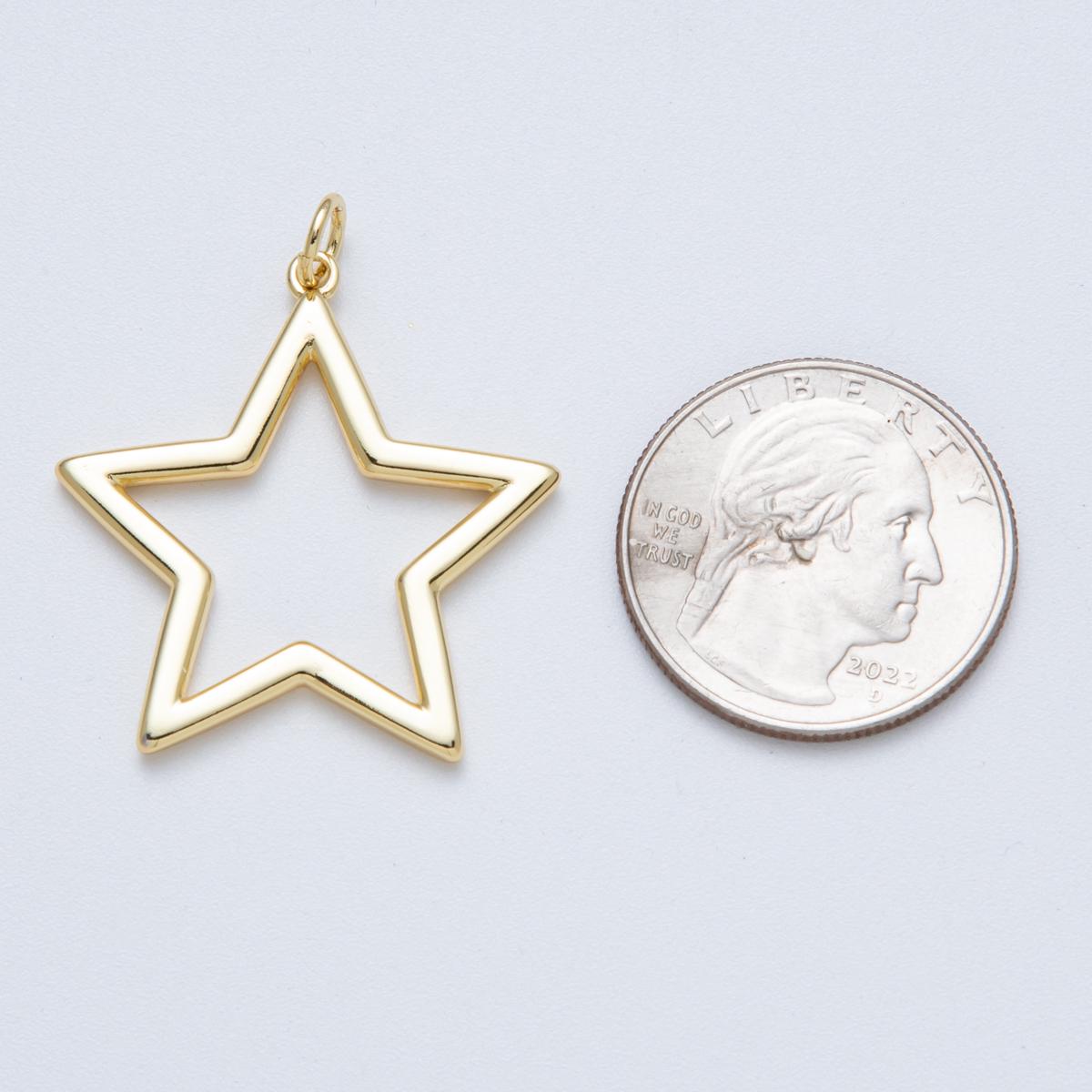 14K Gold Filled 32.5mm Minimalist Open Celestial Star Charm Geometric Shape Pendant DIY Jewelry Supply for custom necklace | Charms-00036